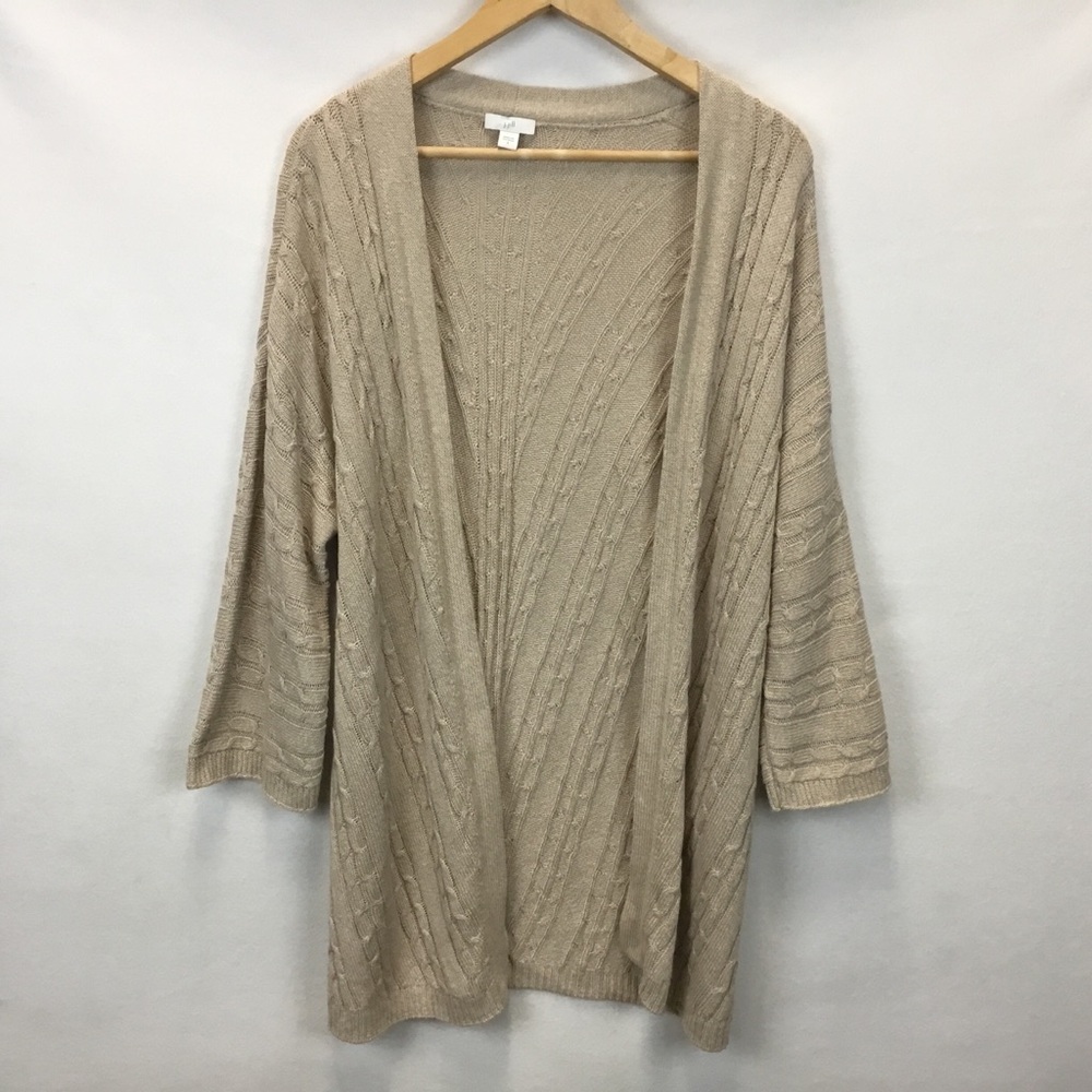 J. Jill Open Front Cable Knit Long Line Cardigan Tan Costal Natural Size S - Picture 1 of 5